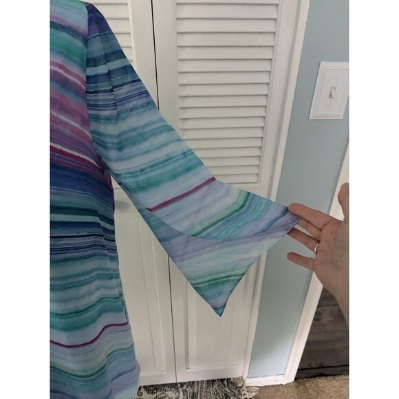 Chico's Top Womens Sz S (0) Purple Aqua Stripe Chiffon Layer Asymmetrical Tunic - Picture 5 of 14